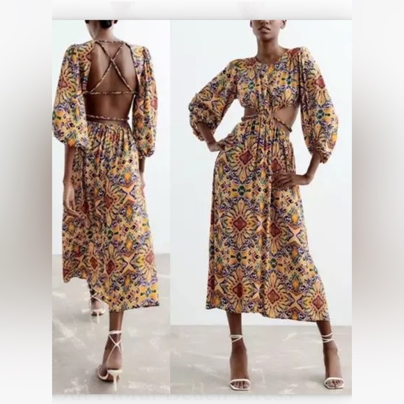 Zara Dresses & Skirts - ZARA PRINTED DRESS WITH CUT-OUT DETAIL